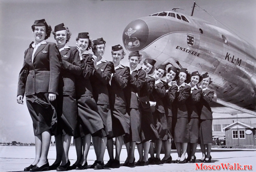 Группа стюардесс на фоне самолета 