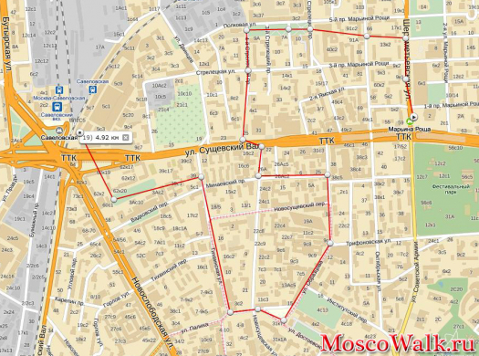 схема прогулки по району Марьина Роща