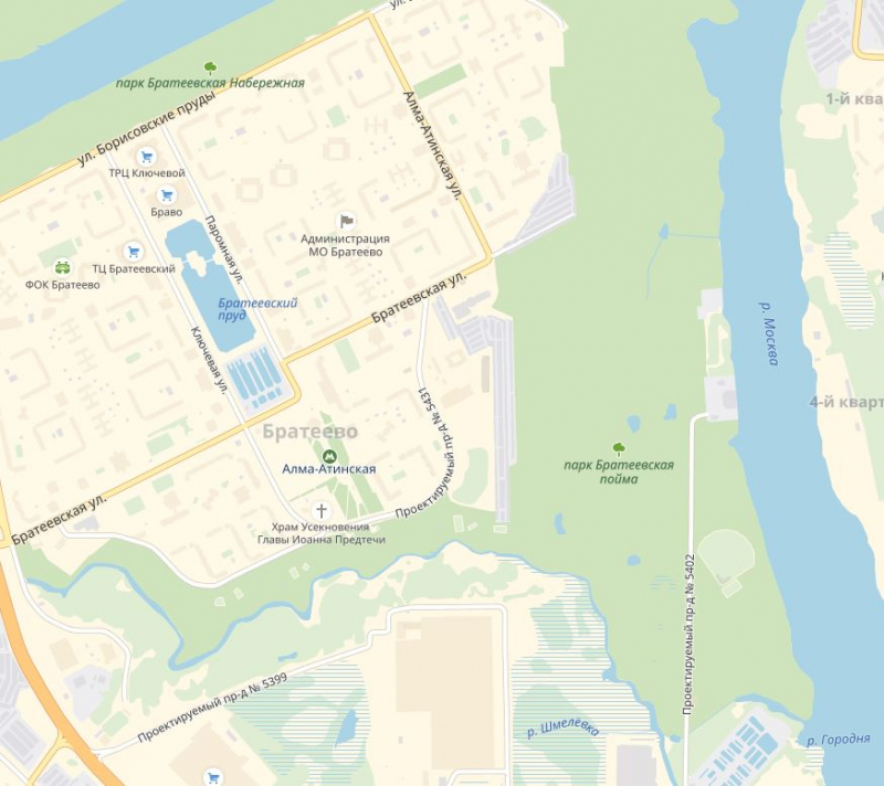 парк Братеевская пойма на карте
