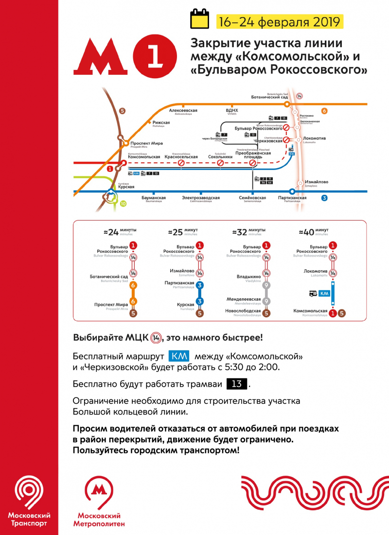  8 Закрытие участка Сокольнической линии между «Комсомольской» и «Бульваром Рокоссовского»