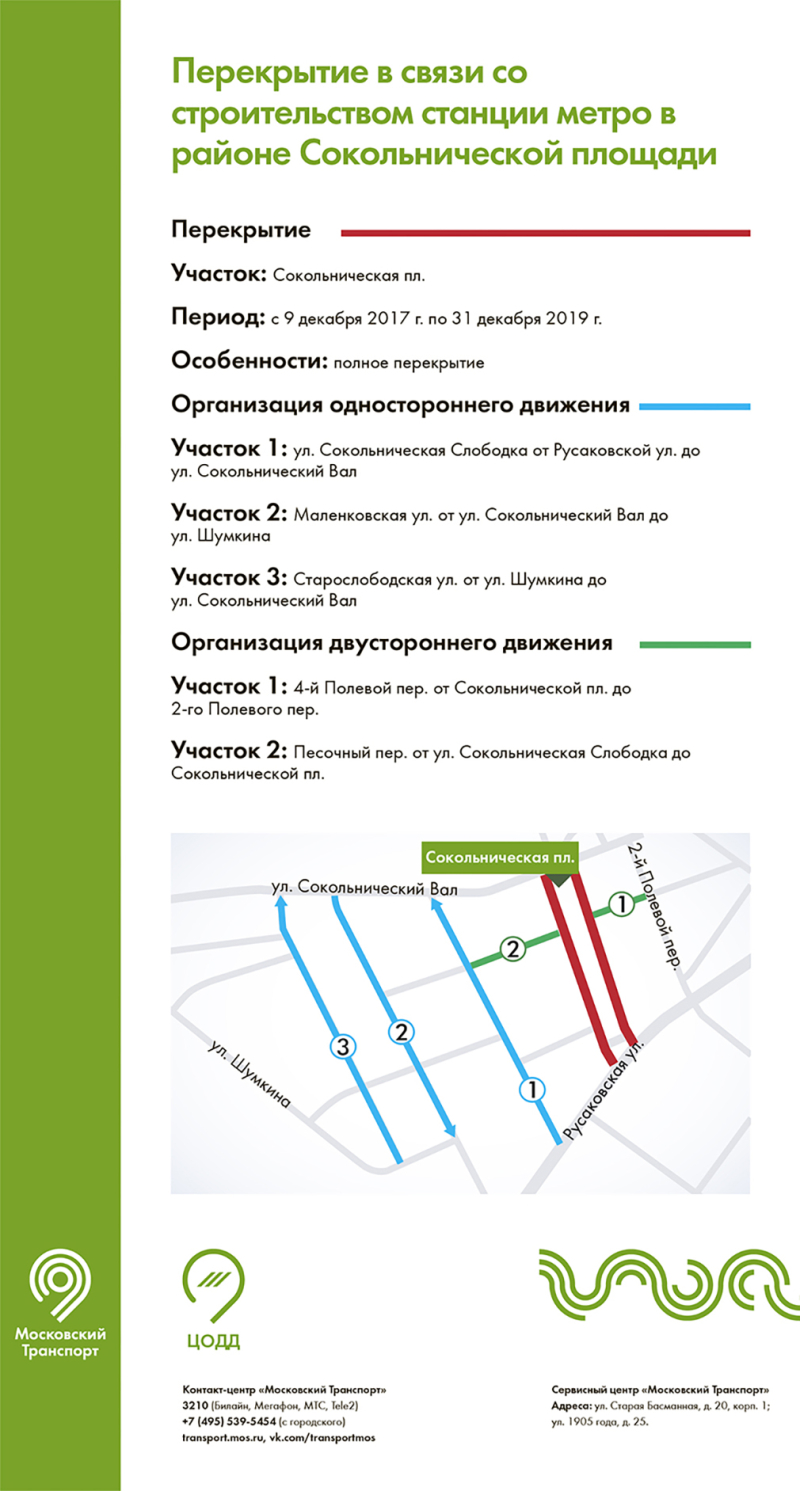 С 9 декабря Сокольническая площадь закрыта для автомобилистов